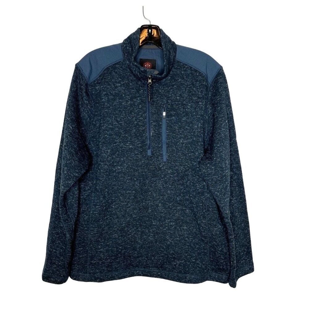 MOUNTAIN AND ISLES MEN'S BLUE HEATHER HALF ZIP KNIT PULLOVER SZ L